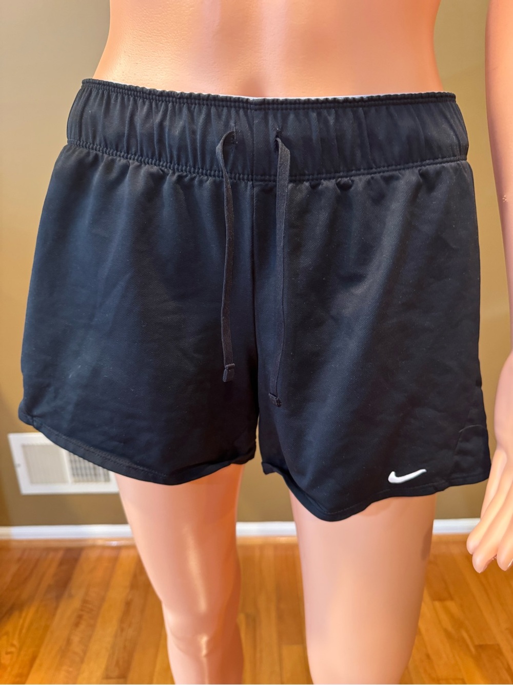Nike Dri-Fit Black Women's Athletic Training Shorts with White Swoosh